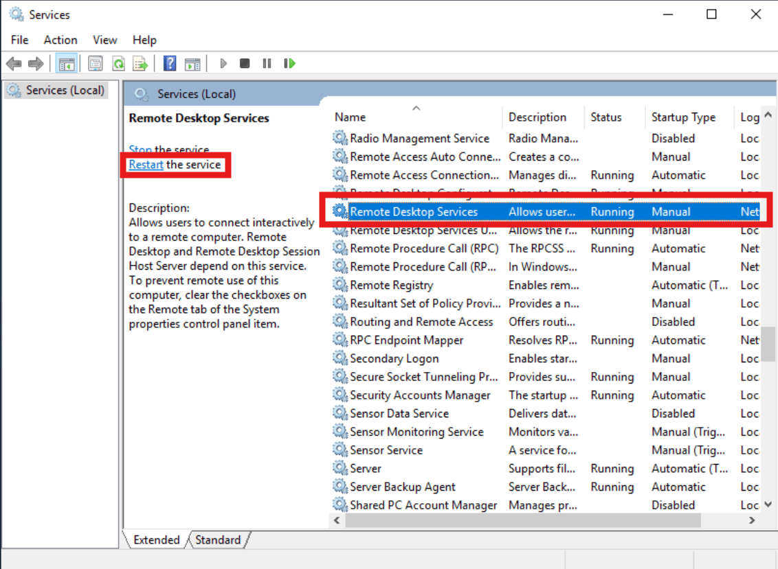 Restarting the RDP Services