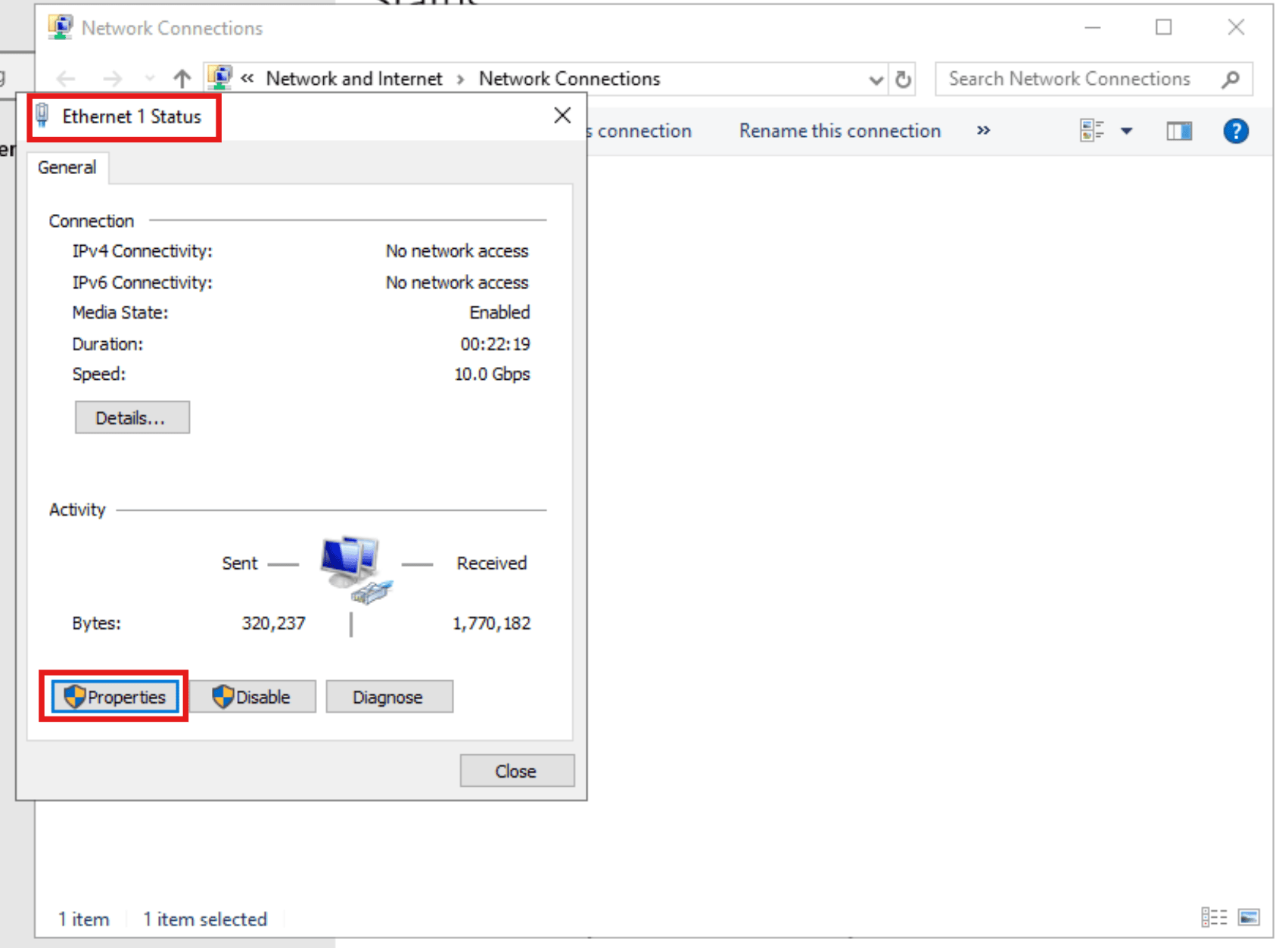 Ethernet 1 Properties