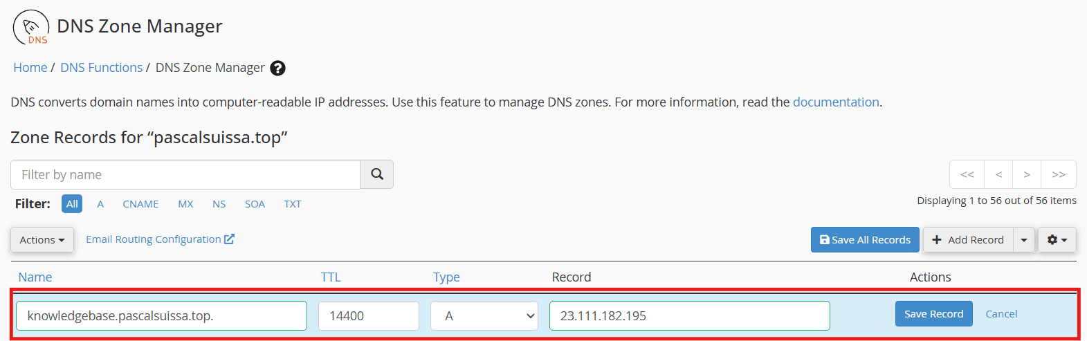 DNS Record Creation Line