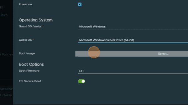 dashboard new VM boot image field