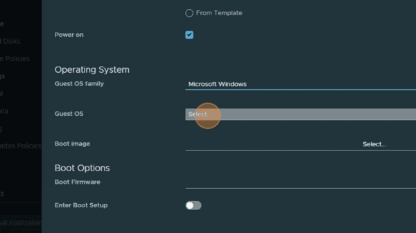 dashboard new VM guest OS dropdown