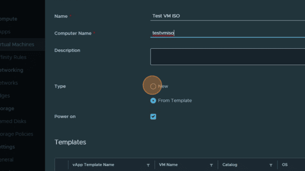 dashboard new VM type radio button