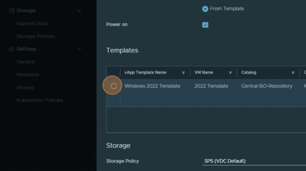 new vm select template window