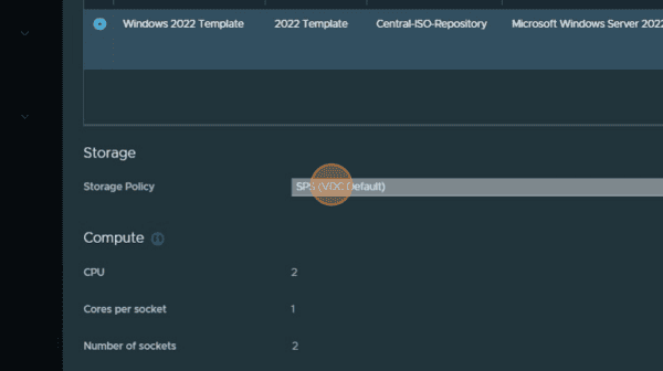 new vm storage policy dropdown