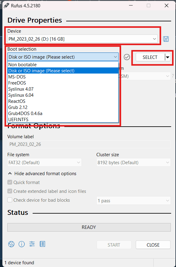 Rufus ISO Selection